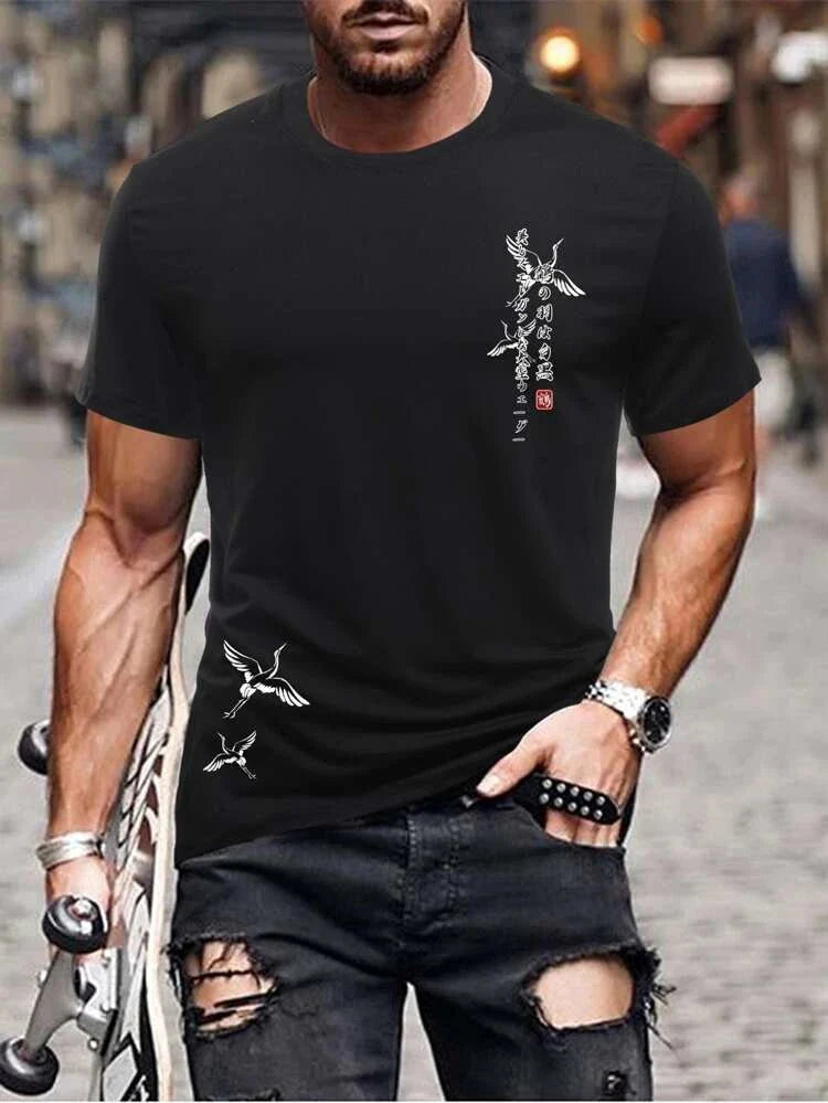 Mens Sticker Printed T-Shirt - LTMPRT19 - Black