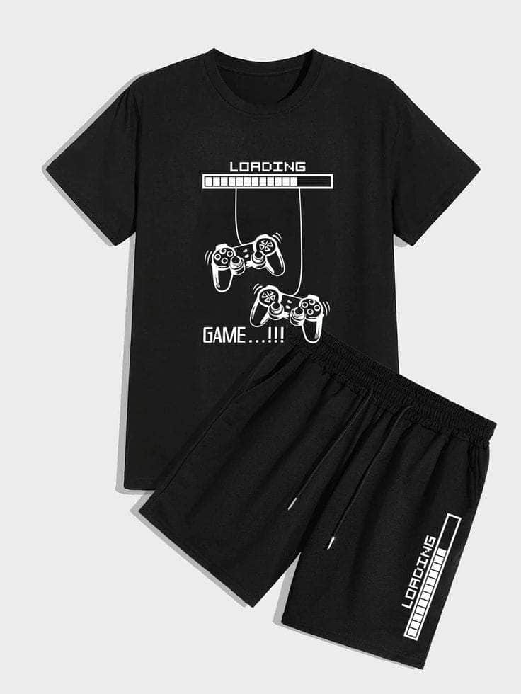 Mens Printed T-Shirt and Shorts Co Ord - LTMWCO15 - Black Black