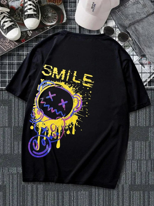 Mens Sticker Front Back Printed T-Shirt - LTMPRT3 - Black