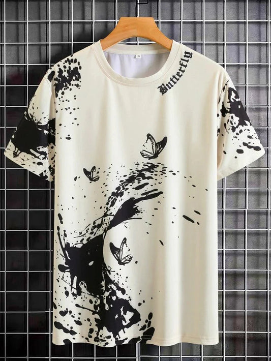 Mens Sticker Printed T-Shirt - LTMPRT14 - Cream