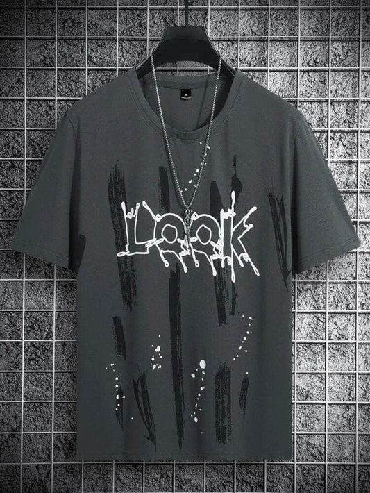 Mens Sticker Printed T-Shirt - LTMPRT25 - Charcoal