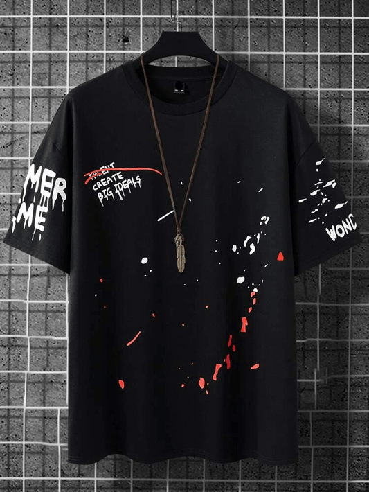 Mens Sticker Printed T-Shirt - LTMPRT29 - Black