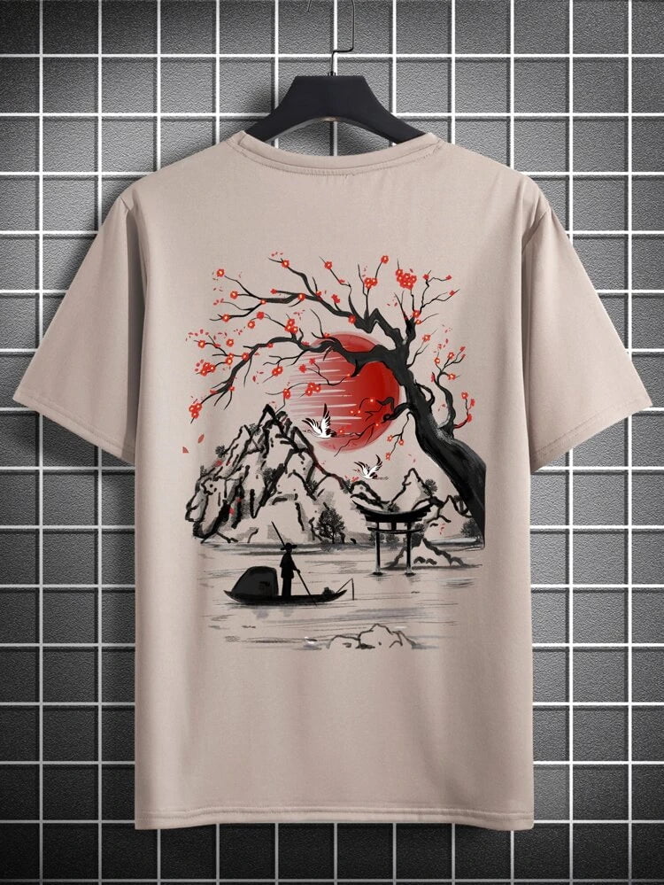 Mens Sticker Printed T-Shirt - LTMPRT47 - Cream
