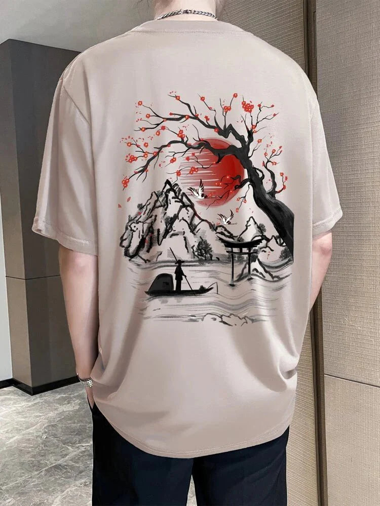 Mens Sticker Printed T-Shirt - LTMPRT47 - Cream