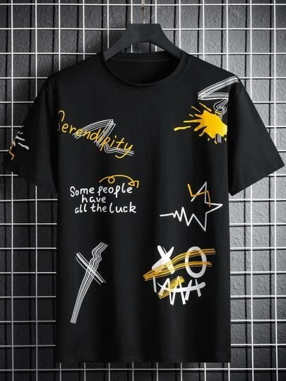 Mens Sticker Printed T-Shirt - LTMPRT7 - Black